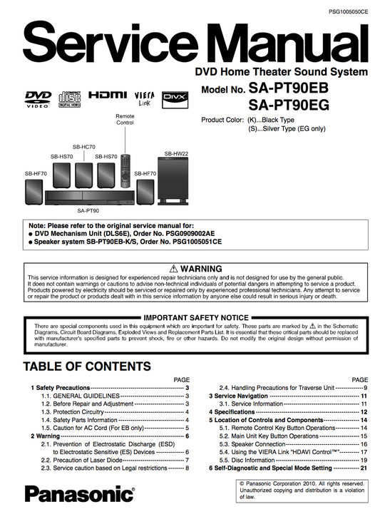 Panasonic SA-PT90EB SA-PT90EG Service Manual