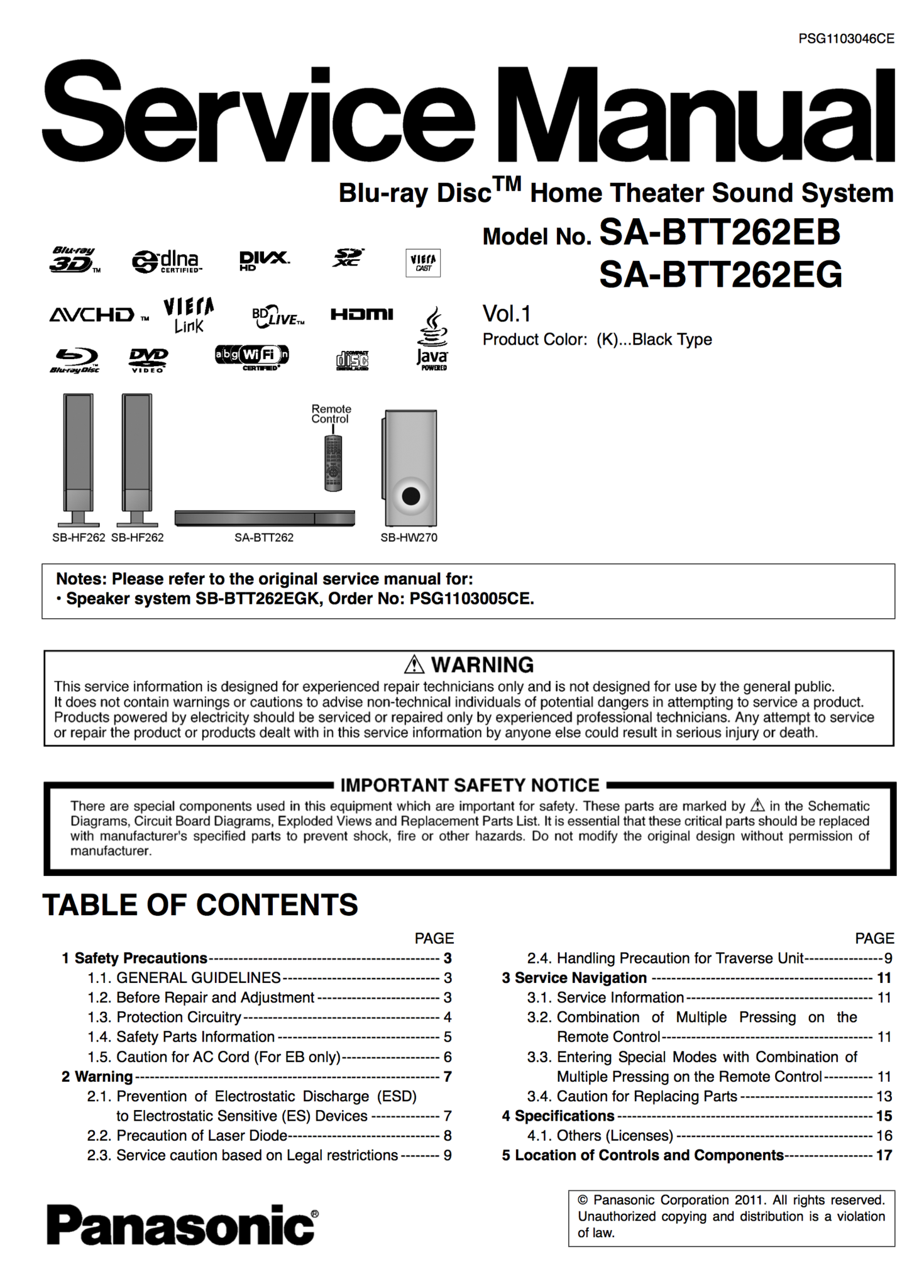 SA-BTT262EB SA-BTT262EG Service Manual
