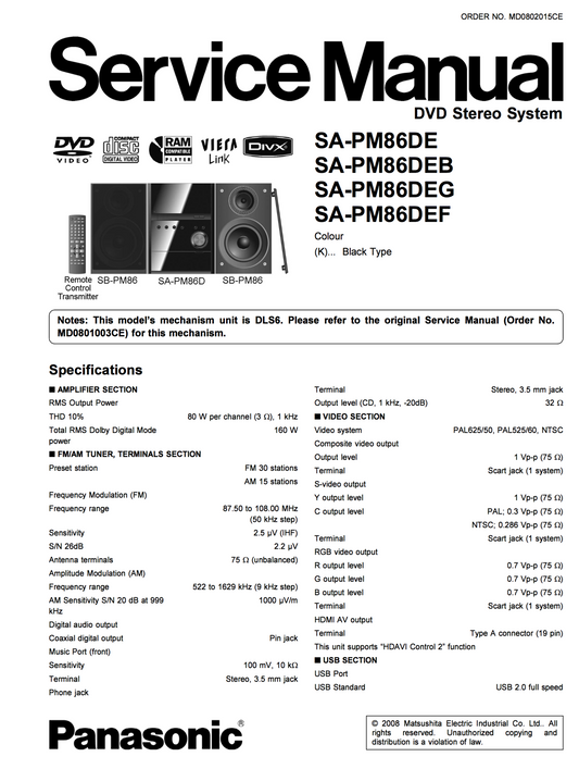 Panasonic SA-PM86 Service Manual