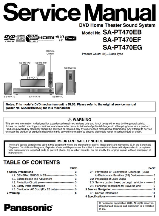 Panasonic SA-PT470EB/EF/EG Service Manual Complete