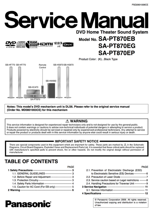 Panasonic SA-PT870 Service Manual