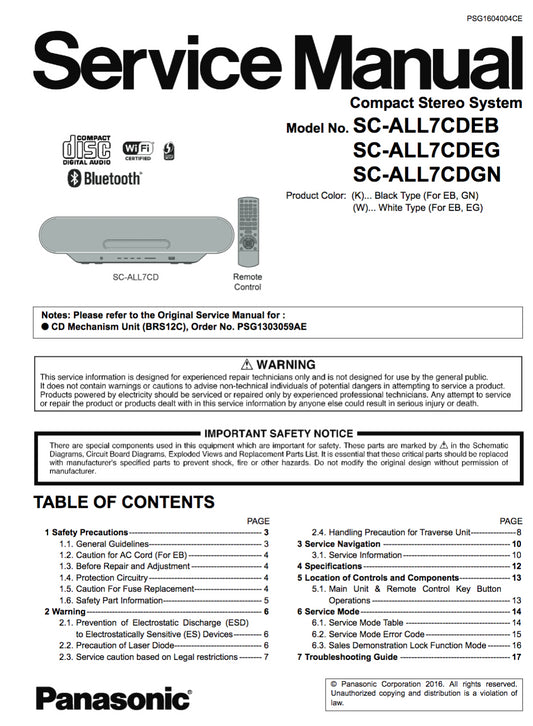 Panasonic SC-ALL7CDEB/WG/GN Service Manual Complete