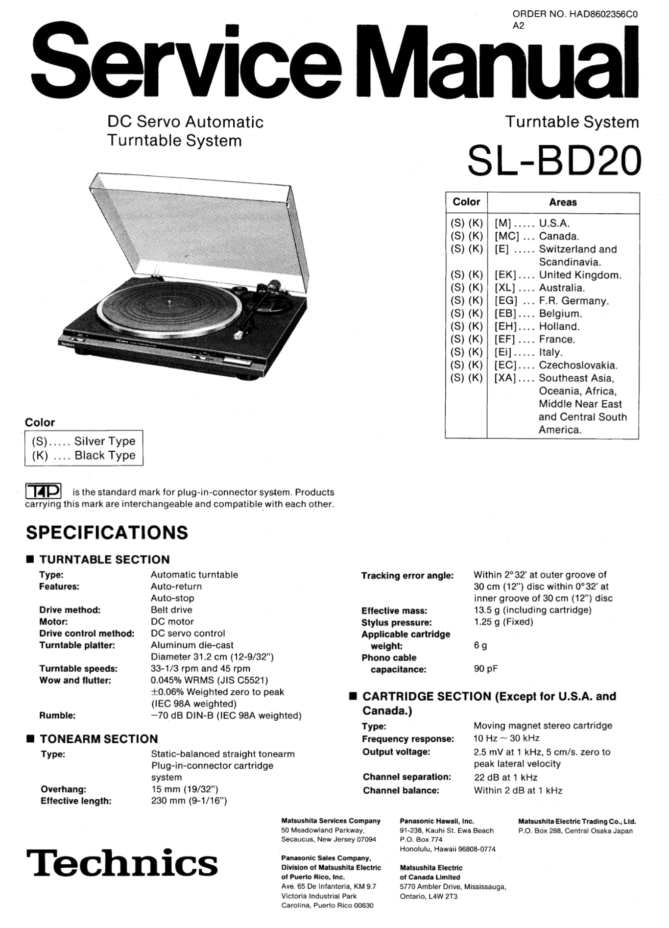 Technics SL-BD20 Service Manual Complete