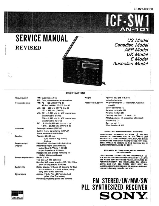 SONY ICF-SW1 Service Manual