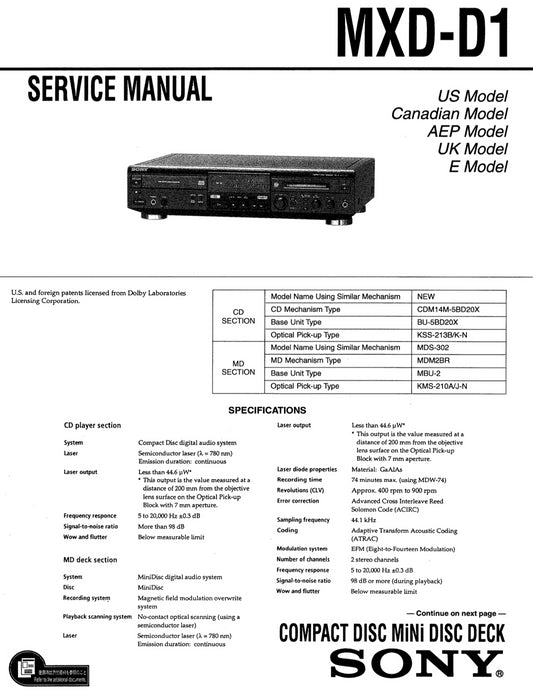Sony MXD-D1 Service Manual