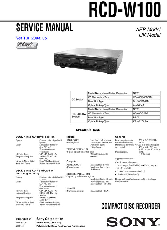 Sony RCD-W100 Service Manual