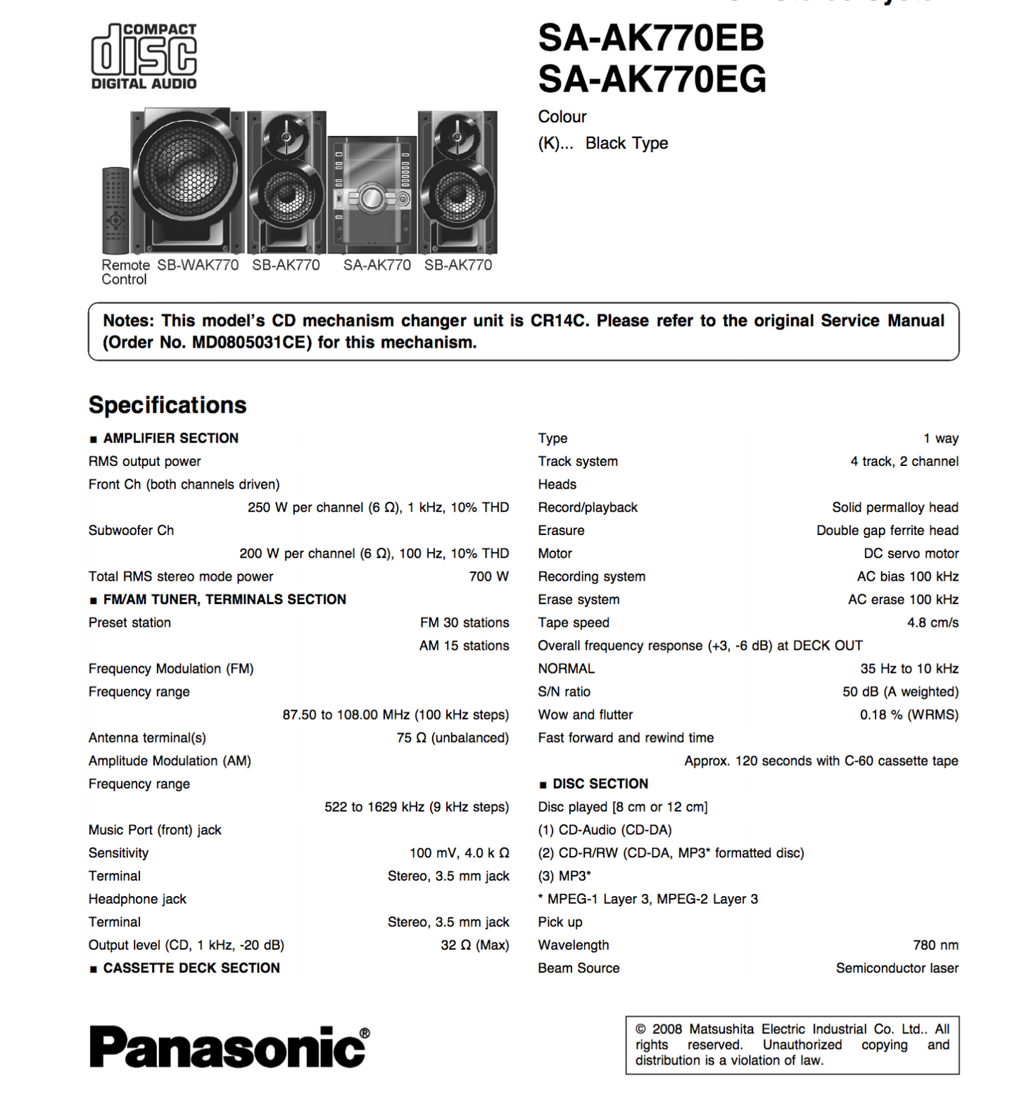 Panasonic SA-AK770EB/EG Service Manual