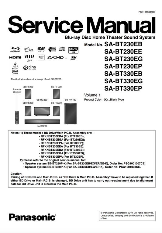 Panasonic SA-BT230 Service Manual Complete