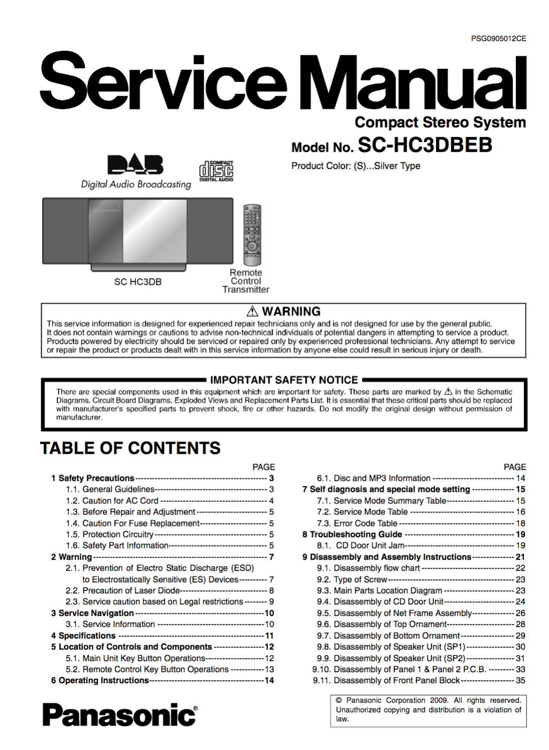 Panasonic SCHC3DB Service Manual