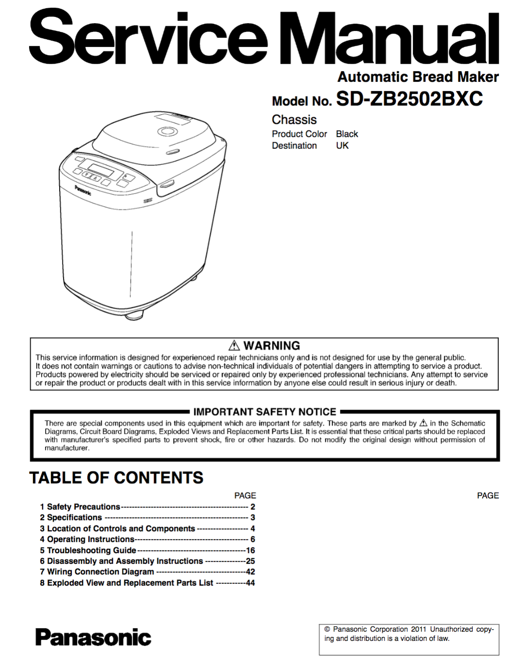 Panasonic SD-ZB2502BXC Service Manual Complete
