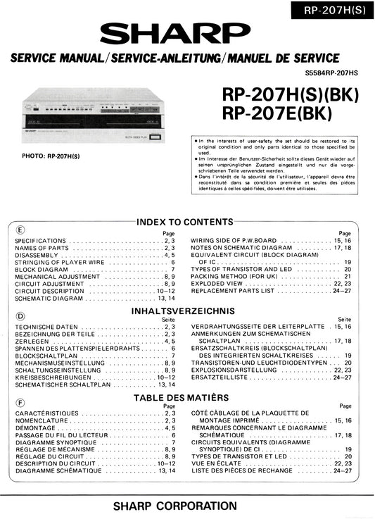 Sharp RP-207E RP-207H Service Manual Complete