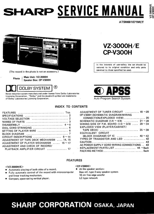 Sharp VZ-300H/E CP-V300H Service Manual