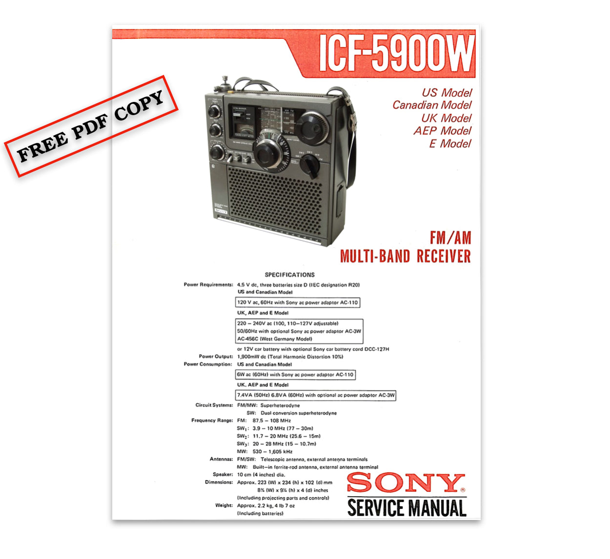 Sony ICF-5900W Service Manual (Free Download)
