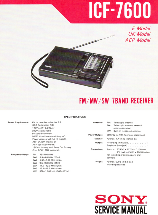 Sony ICF-7600 Service Manual Complete