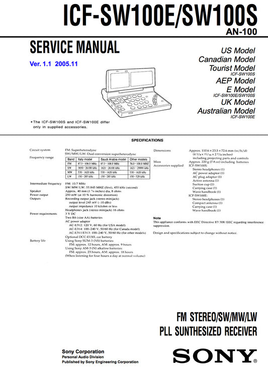 Sony ICF-SW100 Service Manual Complete