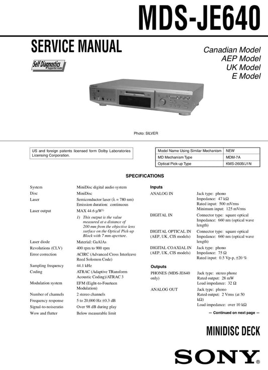 Sony MDS-JE640 Service Manual