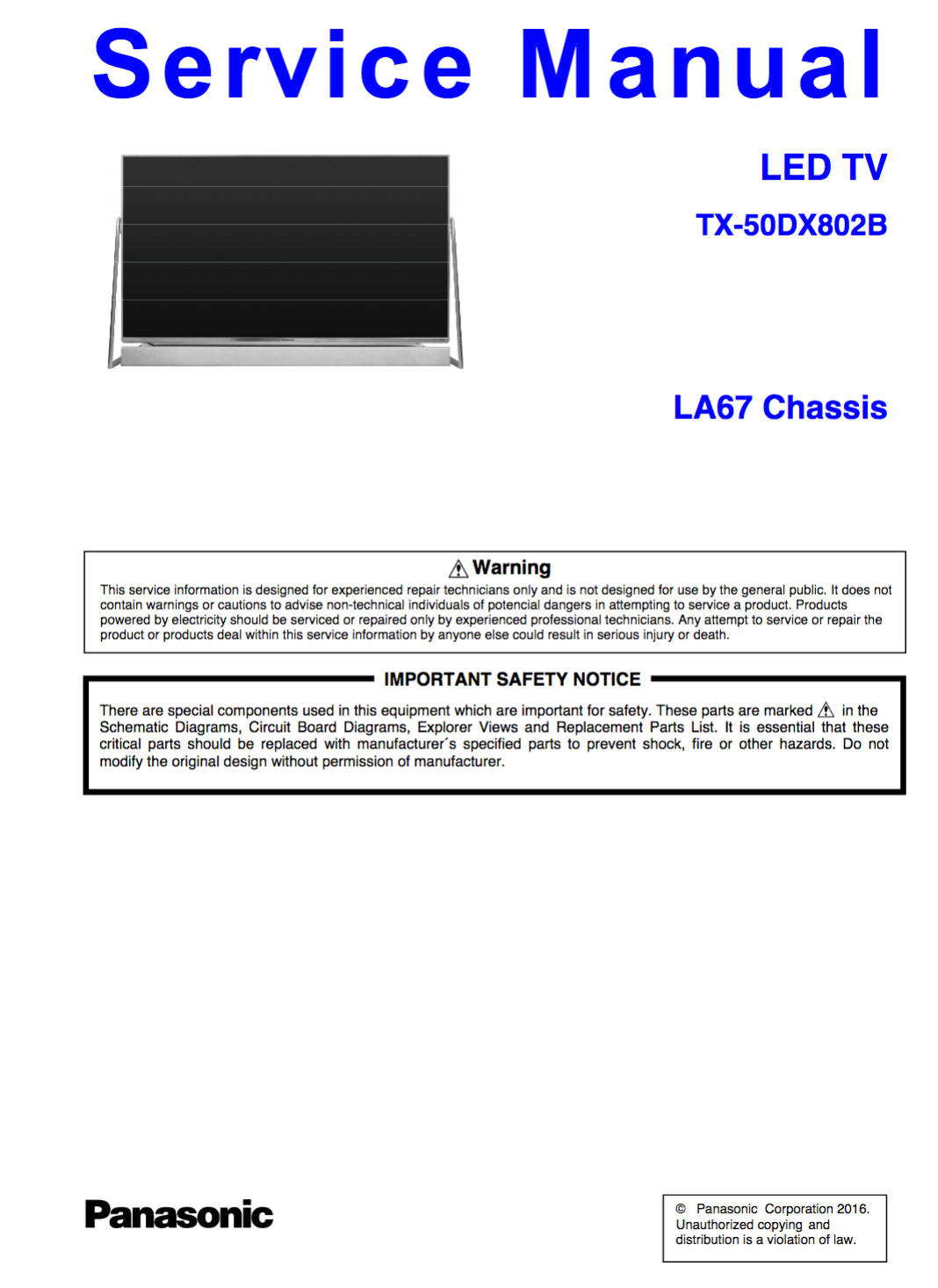 Panasonic TX-50DX802B LA67 Service Manual