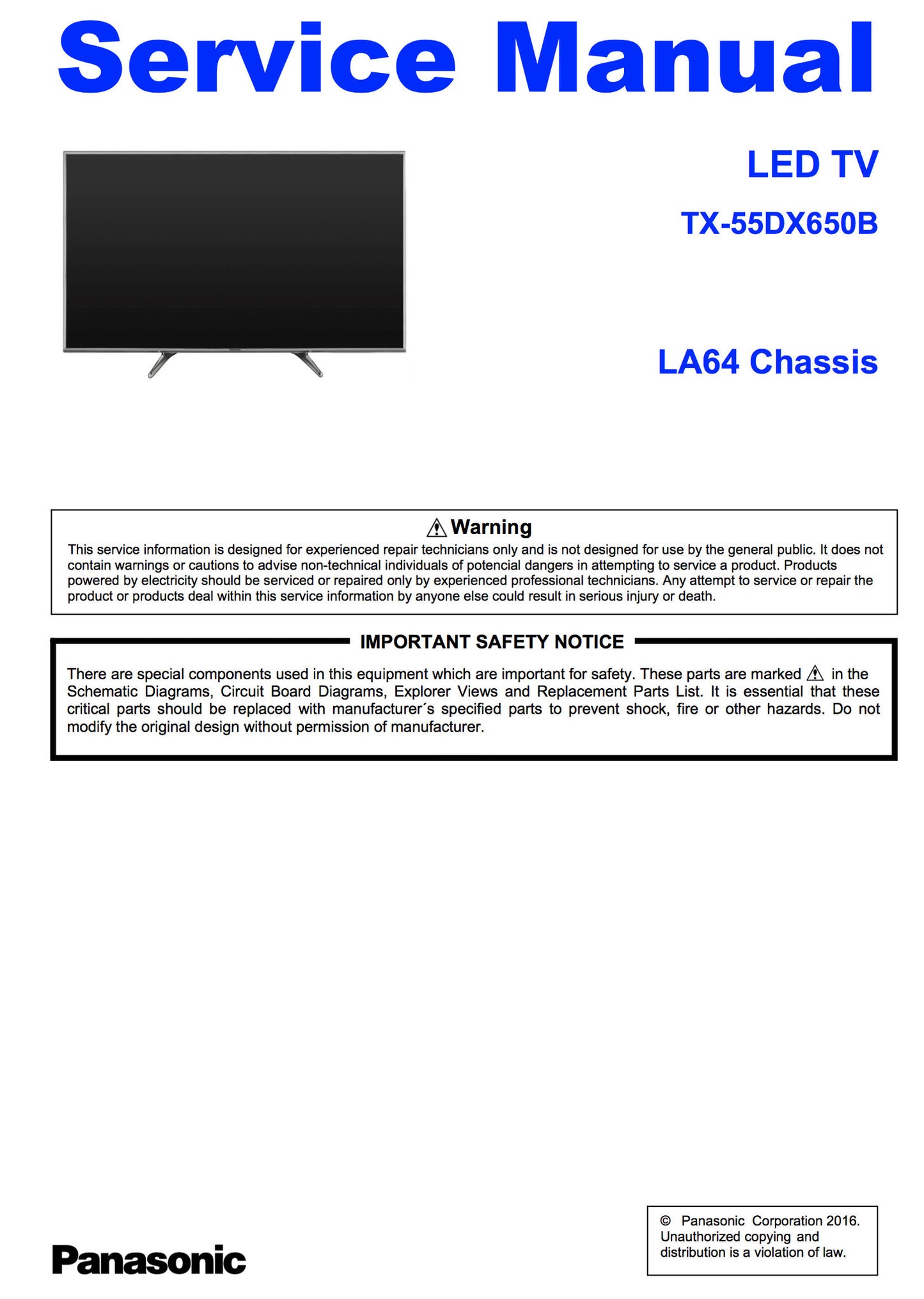 Panasonic TX-55DX650B Service Manual Complete