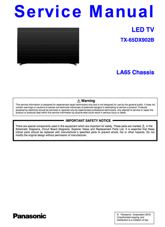 Panasonic TX-65DX902B LA65 Service Manual Complete