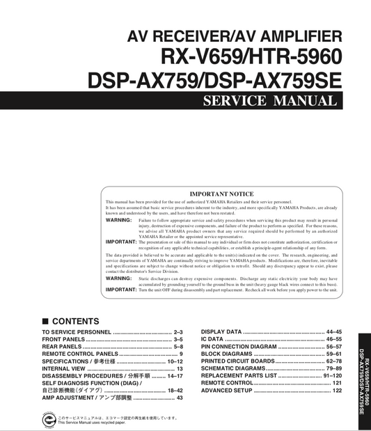 YAMAHA RX-V659 Service Manual Complete