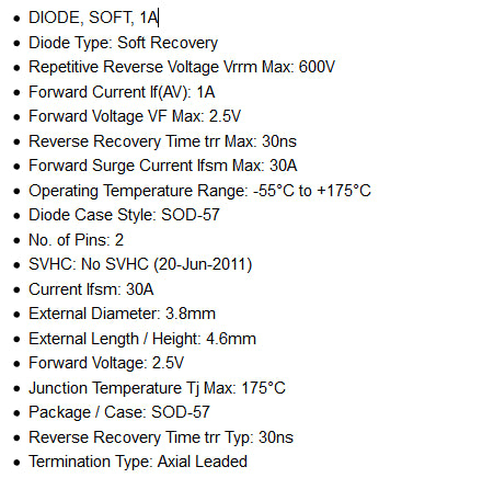 BYV26C-TAP Fast / Ultrafast Diode, 600V 1A - Spared Parts UK