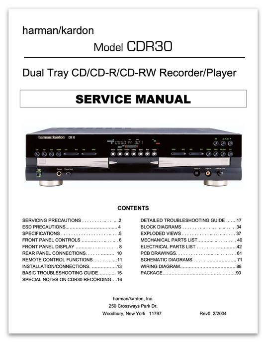 harman/kardon CDR30 Service Manual