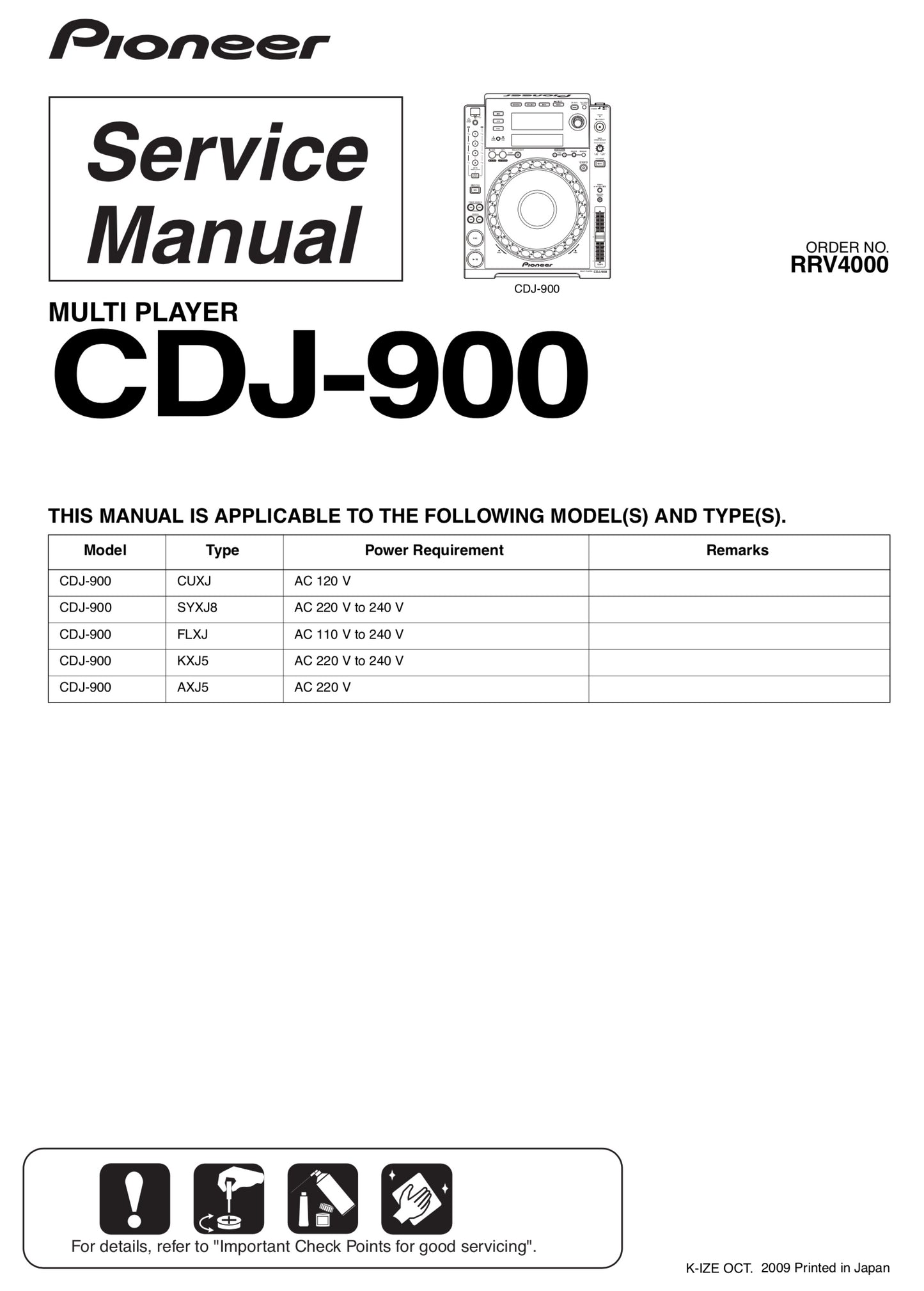 Pioneer CDJ-900 Service manual