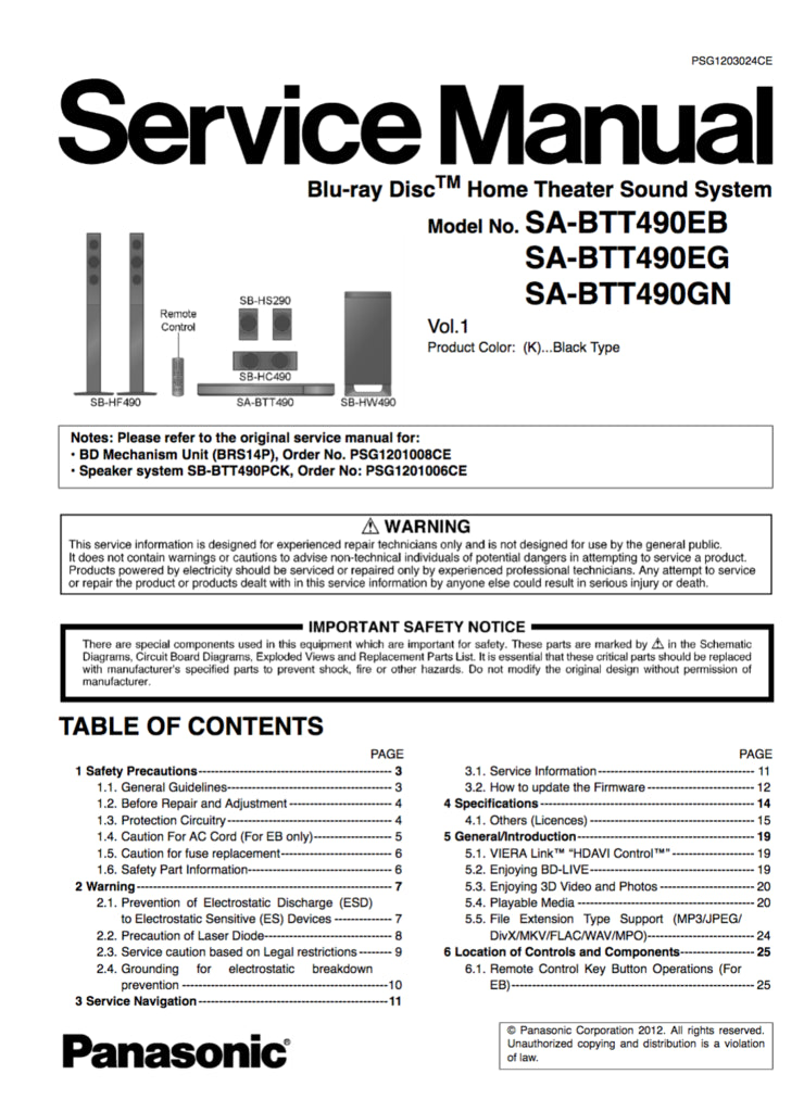 Panasonic Service Manual SA-BTT490EB SA-BTT490EG SA-BTT490GN