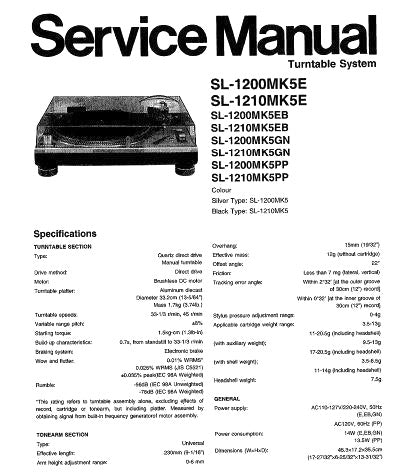 Technics SL-1200MK5 SL-1210MK5 Service Manual
